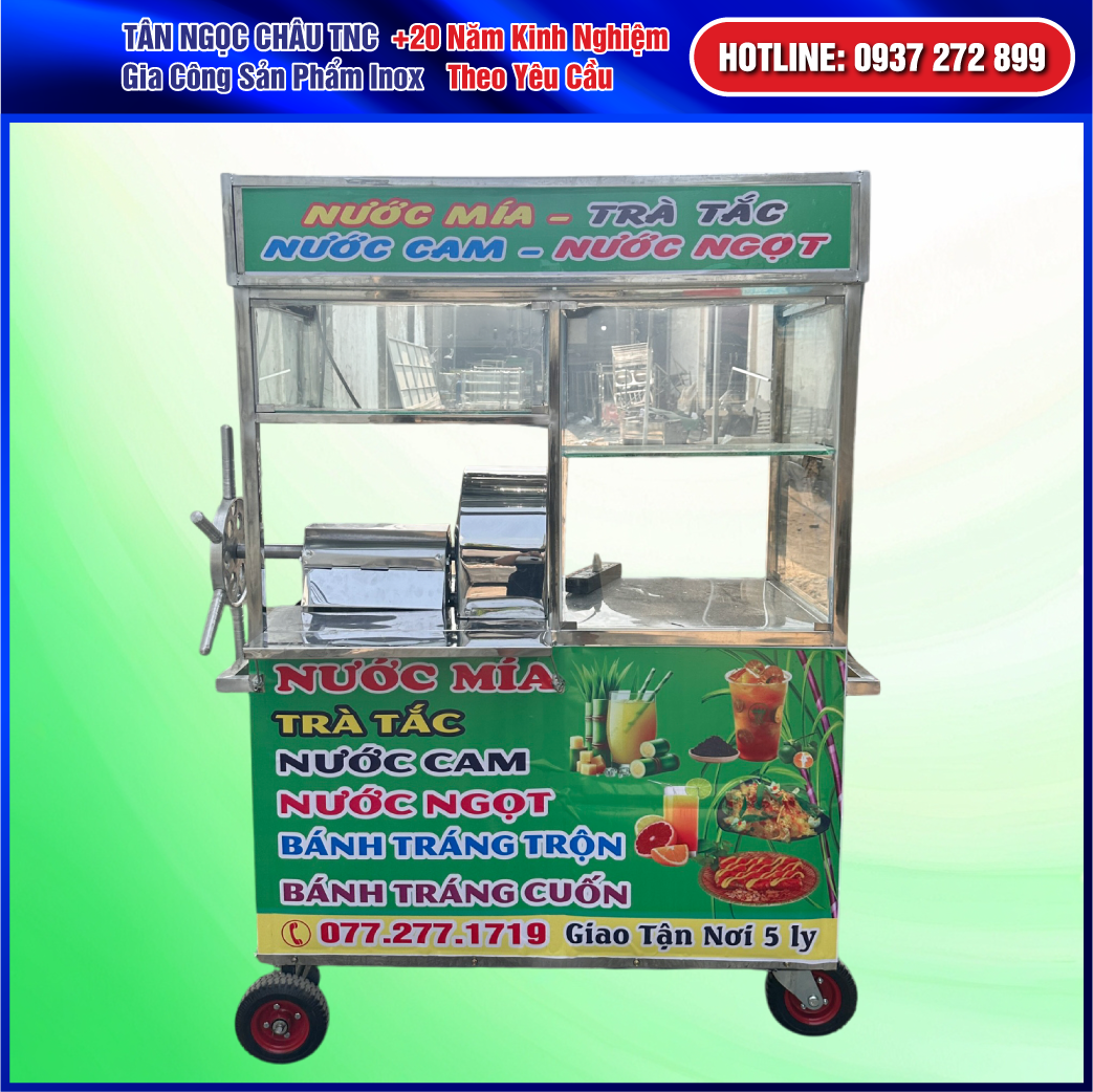 Xe Nước Mía Tay Quay 1m2 Tân Ngọc Châu – Dòng Truyền Thống Tạo Bọt Siêu Mịn giá rẻ tại xưởng giao hàng miễn phí